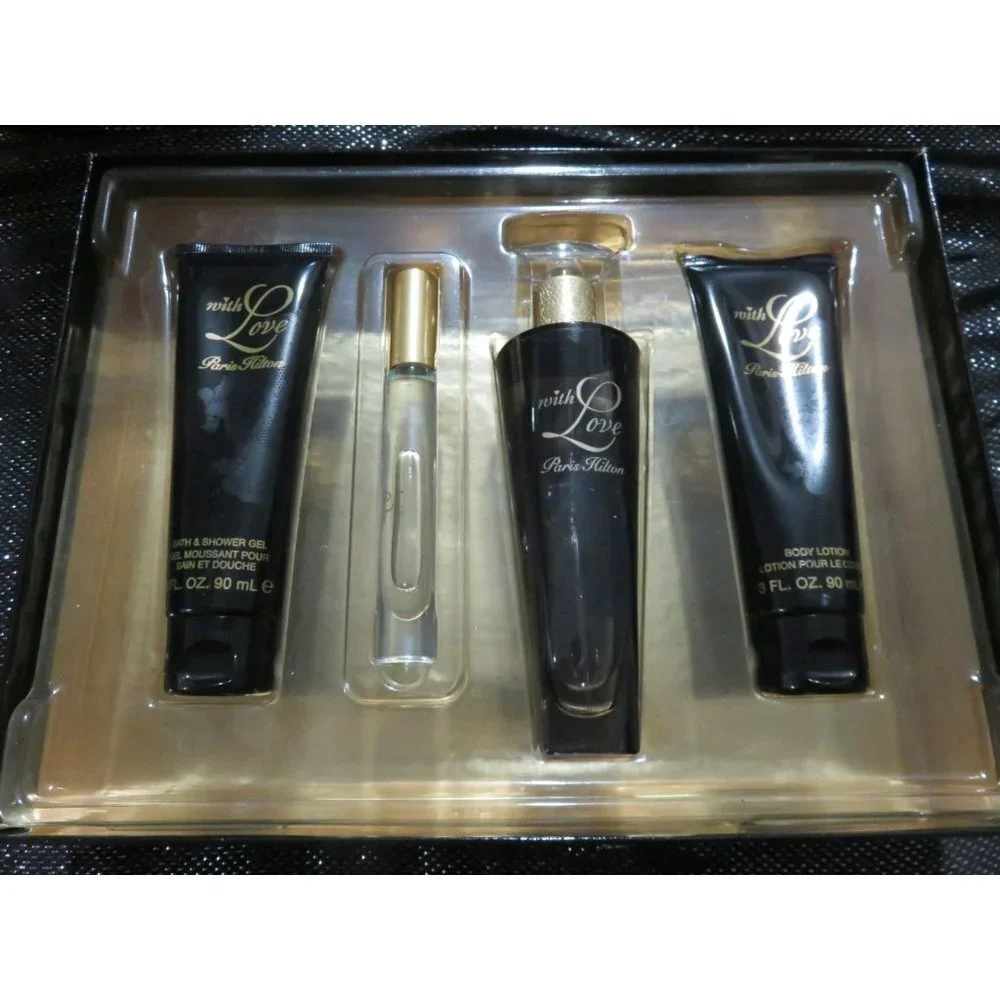 Paris Hilton 4 Pc Gift Set 3.4oz EDP Spray, Rollerball, Body Lotion & Shower Gel
